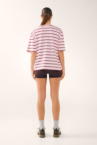 REPEAT DROP SHOULDER TEE CHALK PINK STRIPE