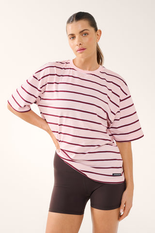 REPEAT DROP SHOULDER TEE CHALK PINK STRIPE