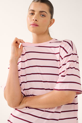REPEAT DROP SHOULDER TEE CHALK PINK STRIPE