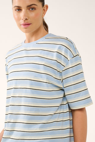 REPEAT DROP SHOULDER TEE FOG BLUE STRIPE
