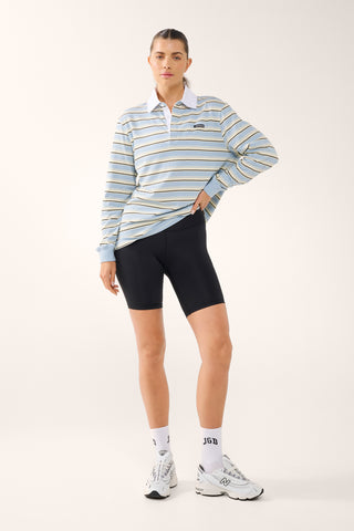 REPEAT OVERSIZED LONG SLEEVE POLO FOG BLUE STRIPE