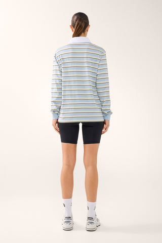 REPEAT OVERSIZED LONG SLEEVE POLO FOG BLUE STRIPE