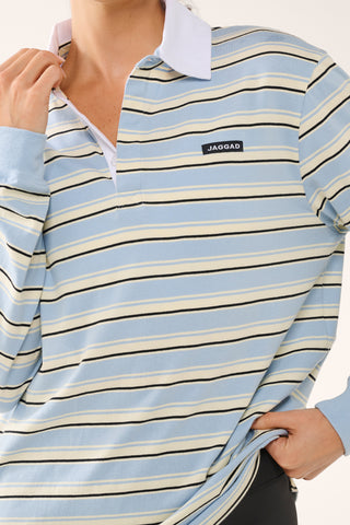 REPEAT OVERSIZED LONG SLEEVE POLO FOG BLUE STRIPE