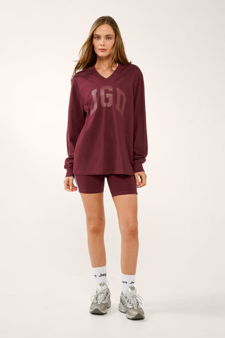 JGD OVERSIZED LONG SLEEVE V-NECK TEE CHERRY