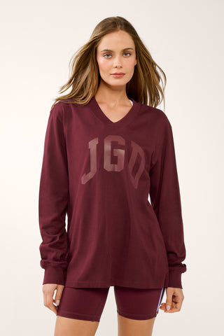 JGD OVERSIZED LONG SLEEVE V-NECK TEE CHERRY