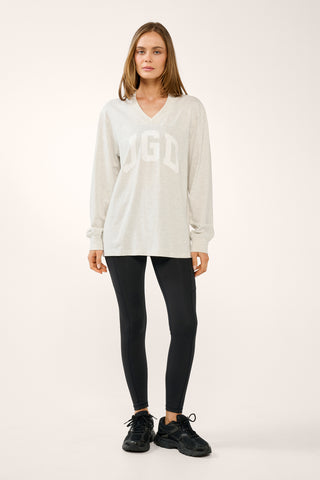JGD OVERSIZED LONG SLEEVE V-NECK TEE OATMEAL MARLE