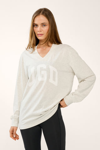 JGD OVERSIZED LONG SLEEVE V-NECK TEE OATMEAL MARLE