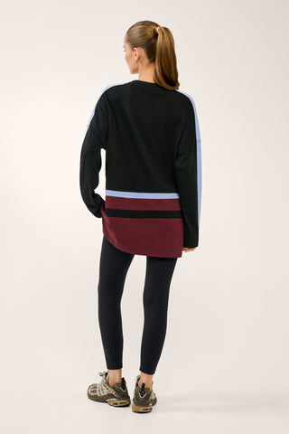 REPLAY OVERSIZED LONG SLEEVE PANELLED V-NECK TEE BLACK