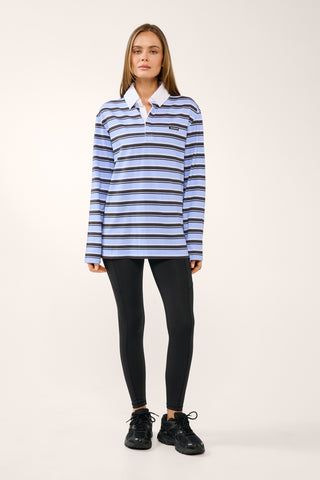 DRIFT ICON LONG SLEEVE POLO CORNFLOWER BLUE STRIPE