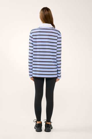 DRIFT ICON LONG SLEEVE POLO CORNFLOWER BLUE STRIPE