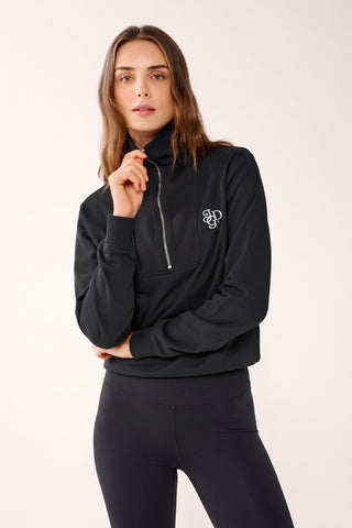 COLLEGE ZIP-NECK CLASSIC SWEATER BLACK