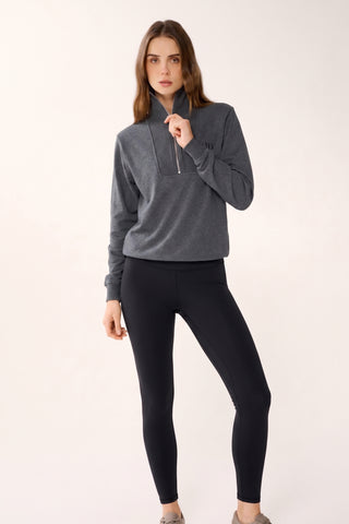 COLLEGE ZIP-NECK CLASSIC SWEATER CHARCOAL MARLE