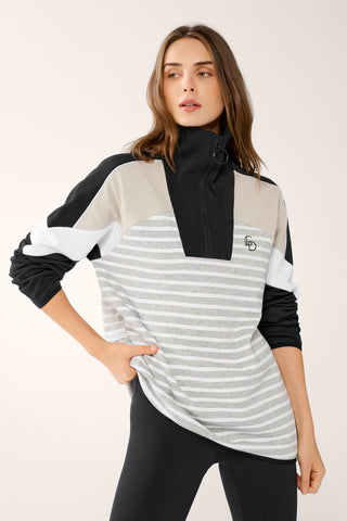 RIO LONGLINE HALF-ZIP SWEATER GREY MARLE