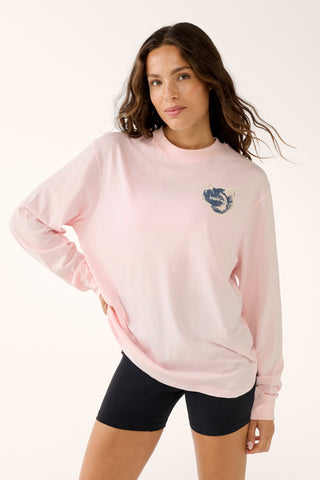 STATIC OVERSIZED LONG SLEEVE DELUXE TEE BARELY PINK