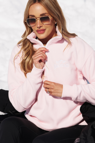 SCENIC ZIP-NECK THERMAFLEECE SWEATER BARELY PINK